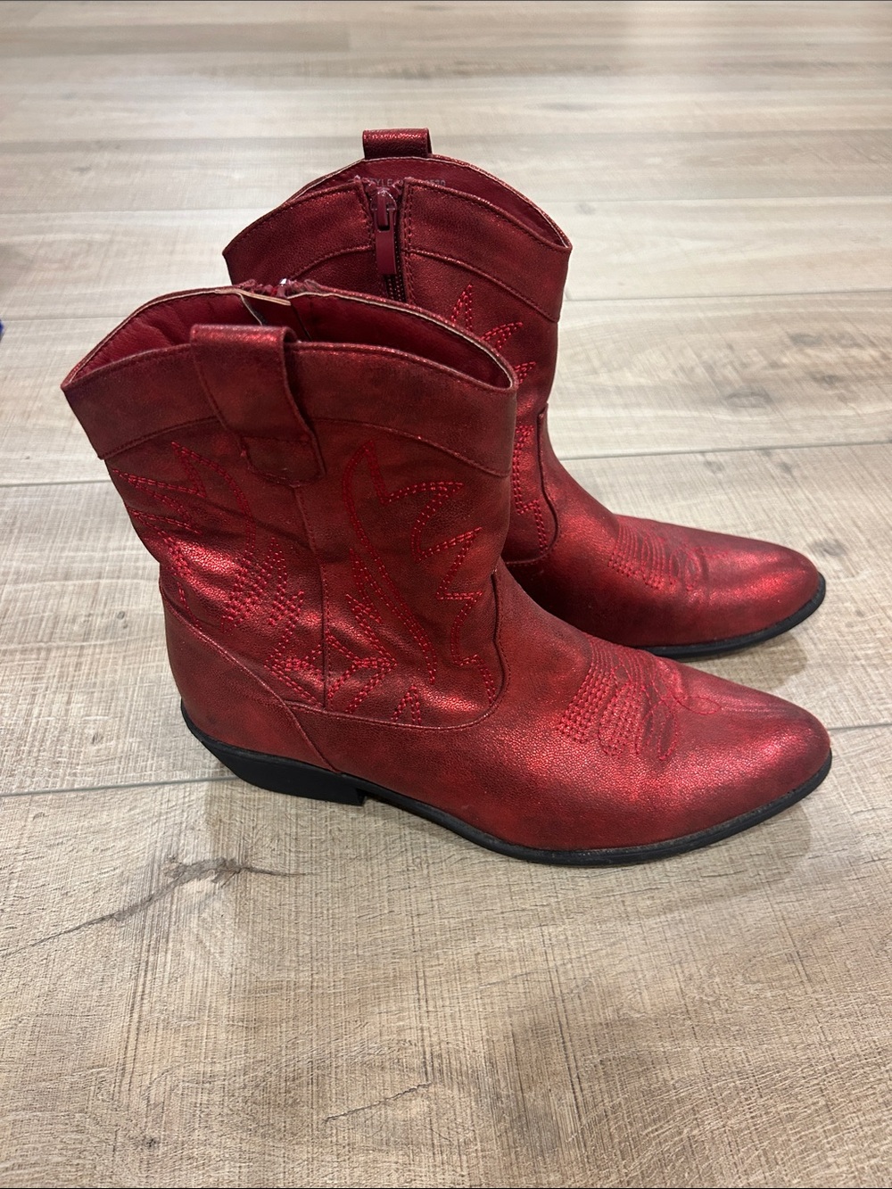 Amazon Metallic Red Western Zip Ankle Boots
